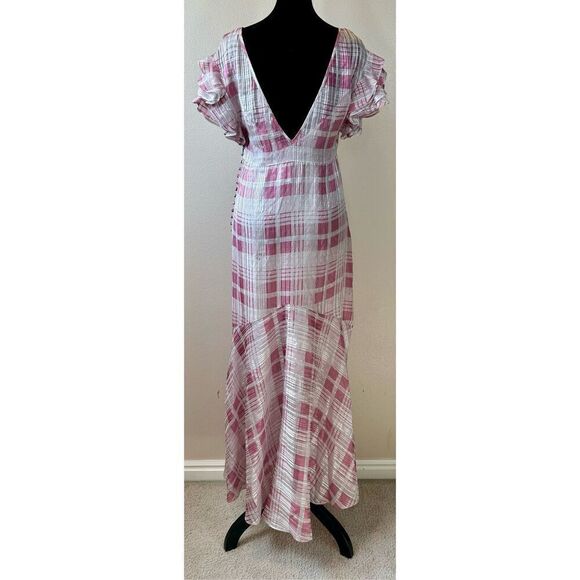 NWT Love Shack Fancy x  Free People Silk Sloane Blush Plaid Silk Maxi Dress XS - Picture 7 of 13